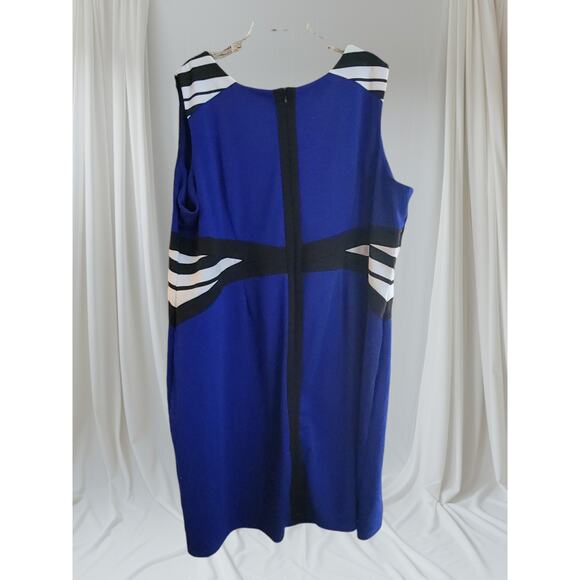 Catherines Plus 4x Dress Blue Black White Sleeveless Professional Knee Length - Picture 2 of 10